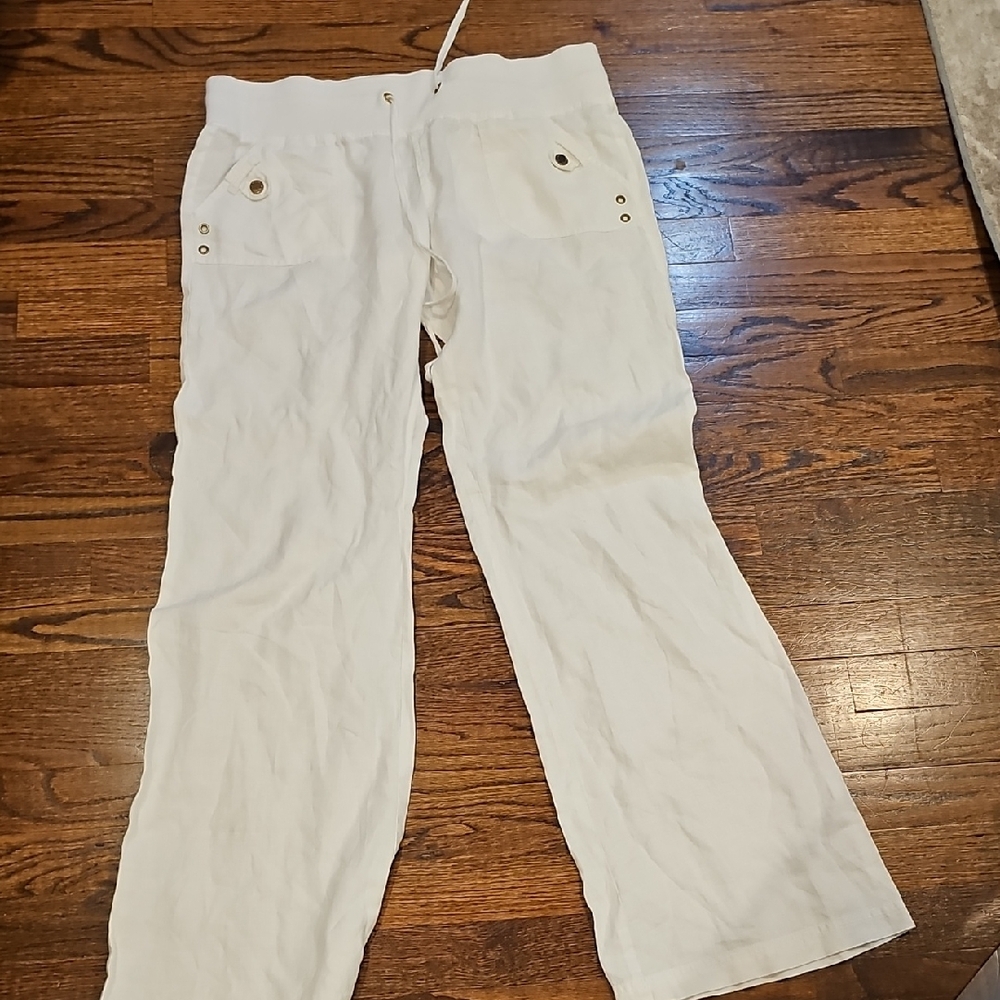 White Linen Wide-Leg Pants